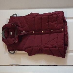 J. Crew Burgundy Puffer Vest Silver Button Details With Feather/Down Fill Size M